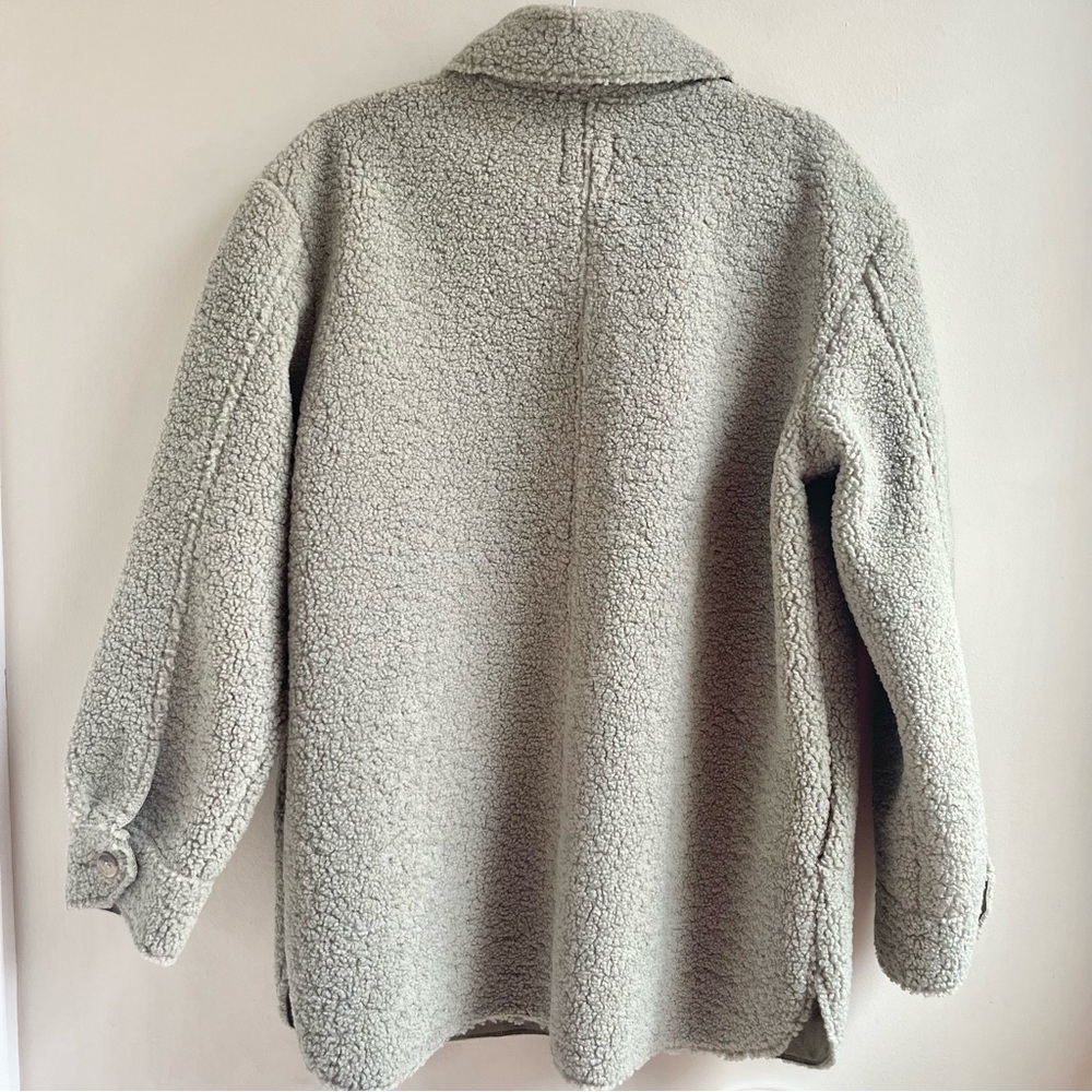 Joie | Sage Green Teddy Sherpa Oversized Shacket Shirt Jacket - Picture 2 of 6